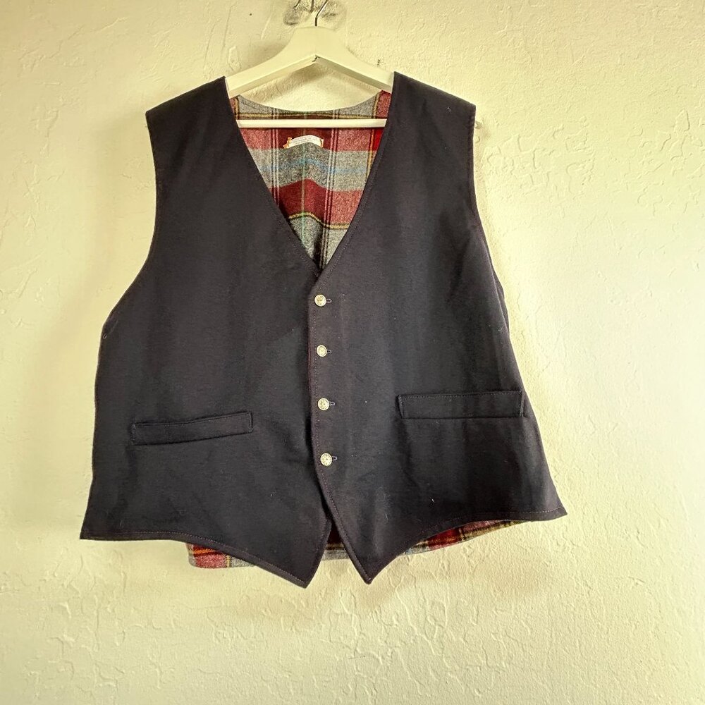 Vintage Thread Baron Clothing Mens Vest With Plaid Lining Brass Buttons Black